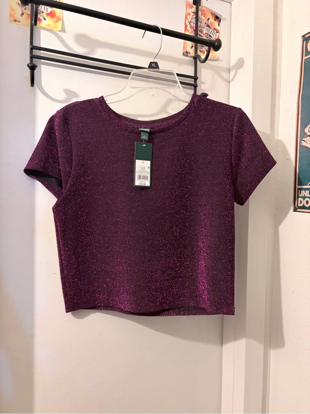 Wild Fable-size L- hot pink/purple sparkly crop top. NWT